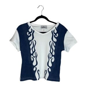 Vintage Flame Cropped Women’s Tee Size L Y2K Biker Style